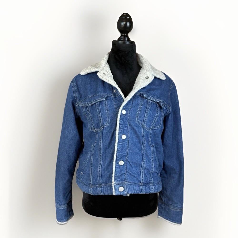Vintage‎ 90s Sherpa Lined Denim Jacket Women's Small Jean Coat Grunge Barn Chore